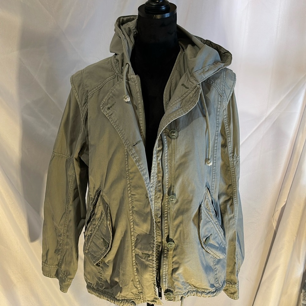 American Eagle Outfitters Olive Green Utility Jacket with Hood